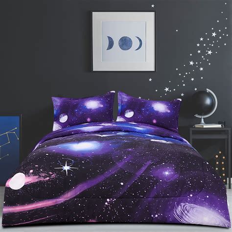 Constructed of hardwood solids and mdf. Twin 3 Piece Galaxy Purple All-season Comforter Set for ...