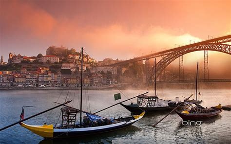Лучшие места для отдыха на океане. города, туман, мосты, Португалия, реки, Bing, Порту, Дору ...