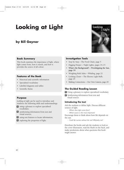Download Looking at Light - Wushka Australia Cloud-based Levelled Reading Program