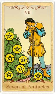 The seven of pentacles is the card that shows up in the tarot readings of those pondering a change in their life's direction. The Seven of Pentacles Tarot Card | Pentacles tarot, Tarot ...
