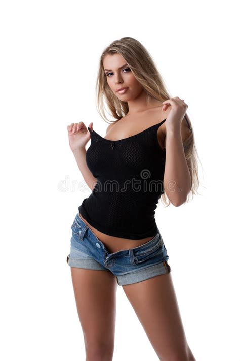 Shop taper jeans women's at levi's® us for the best selection online. Blonde Woman In Black Tank Top And Jeans Stock Image ...