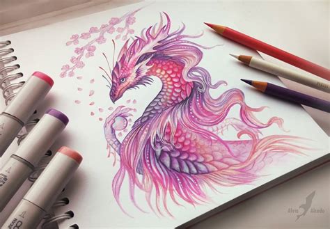 Make your's pink, rainbow, any color you think a unicorn should be. Dragon Color Pencil Drawing By Alvia Alcedo 4