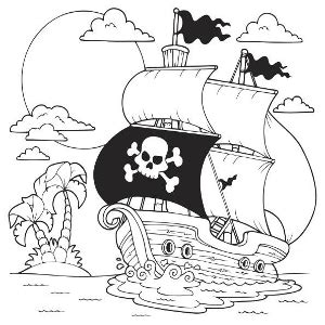 Three pirates and a parrot sail to the island. Download Jolly Roger coloring for free - Designlooter 2020 👨‍🎨