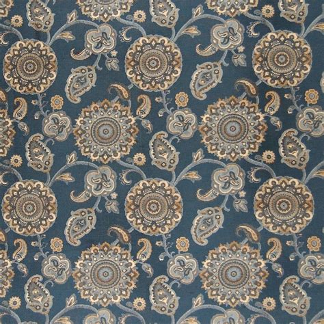 Federal Blue Floral Jacquard Upholstery Fabric | Floral ...