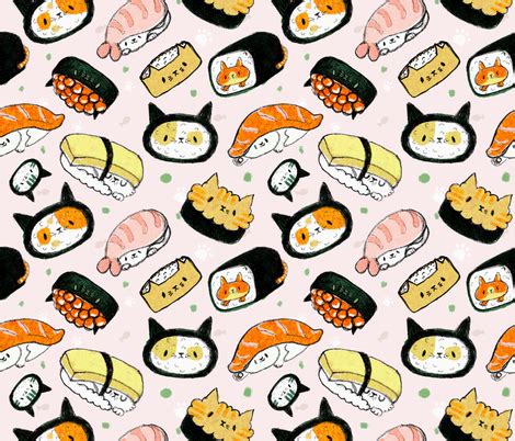 I did this because you guys liked my kawaii wallpaper so i thought why not do this and um i just lov. kawaii kitty sushi fabric - dramacatz - Spoonflower