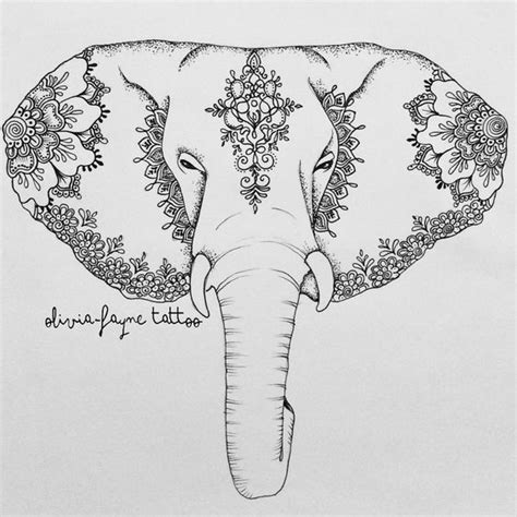 Elephant head tattoo on forearm designs for girls. Severe calm uncolorec ornamented elephant head tattoo ...