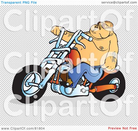 He rides a motorcycle and holding a hand on her plump belly. Royalty-Free (RF) Clipart Illustration of a Fat Tattooed Biker Man On An Orange Motorcycle by ...