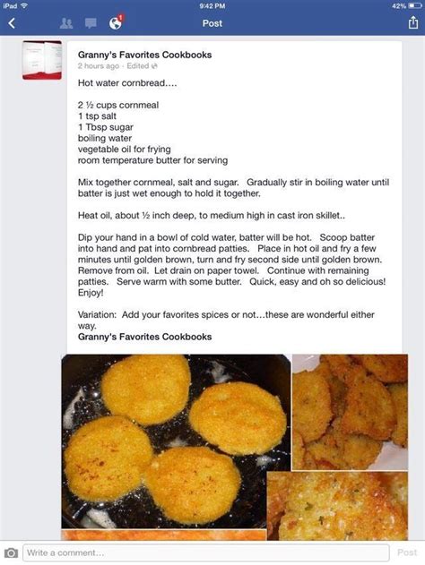 Add shortening and boiling water; Pin by Sharon Kern on Delicious Food | Hot water cornbread ...