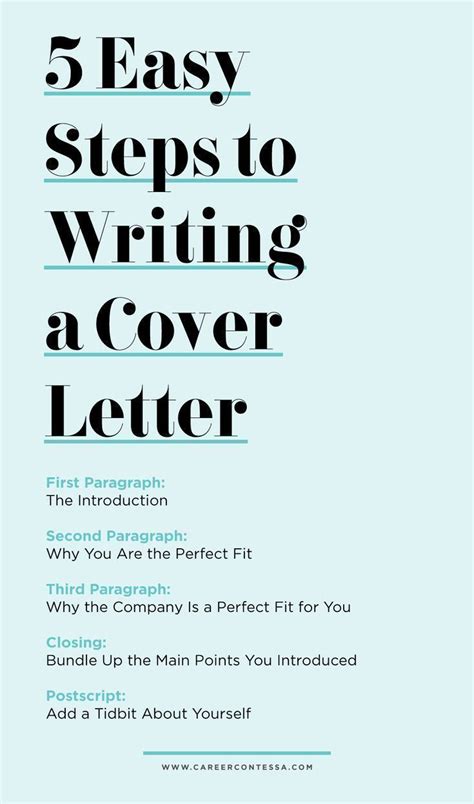 I'm excited about you. in your opening statement, let the reader know why you wrote. 5 Easy Steps to Writing a Cover Letter | Career Contessa ...