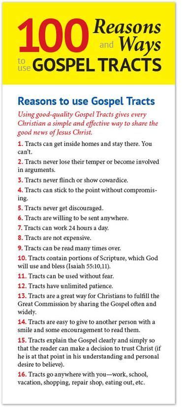 Everyone here has voiced the same responses, or close to it. 100 Reasons and Ways to Use Gospel Tracts (With images ...