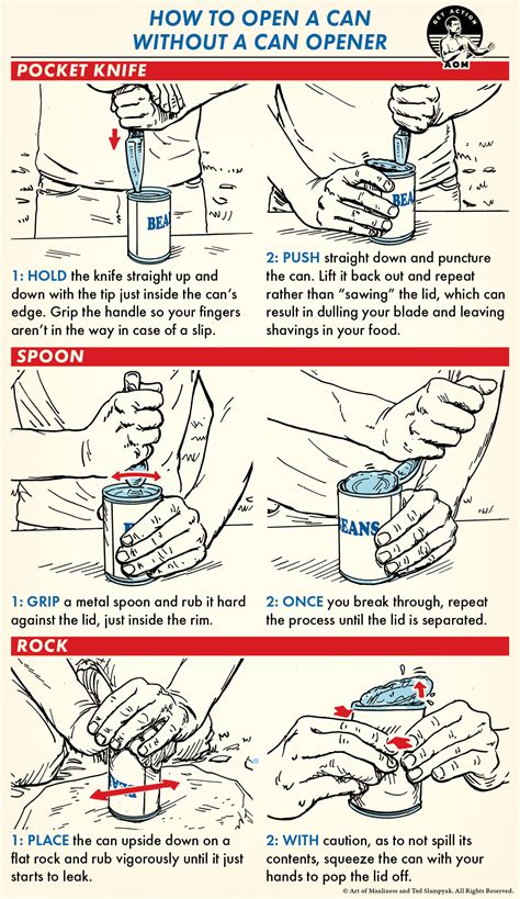 How to open a can with a big knife: How to Open a Can Without an Opener | The Art of Manliness