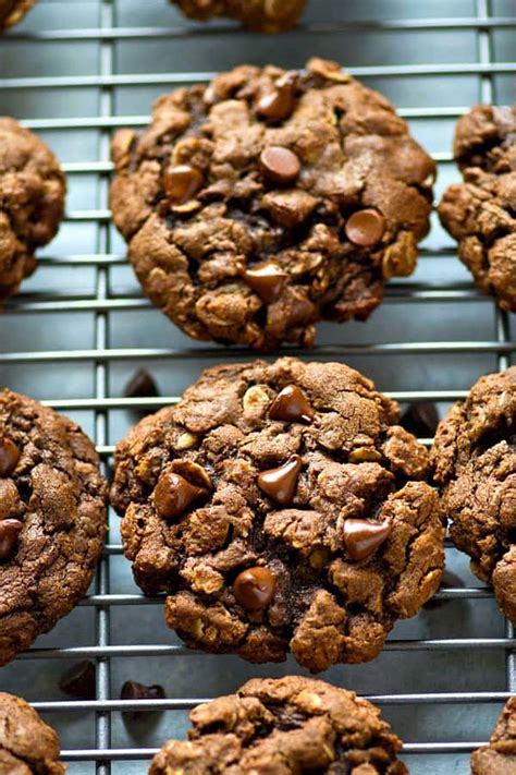 Drop the dough one tablespoon at a time onto two cookie sheets lined with a silicone mat or parchment paper. Soft and Chewy Double Chocolate Oatmeal Cookies