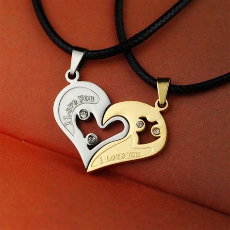 2PCS Couple Stainless Steel Necklace Sets I Love You Heart Shape Pendant Jewelry-in Pendant ...