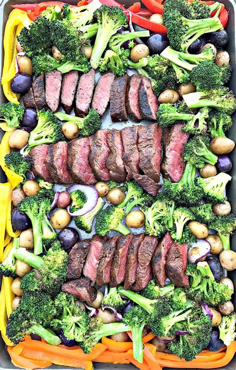 Check spelling or type a new query. Sheet Pan Steak and Veggies low carb dish. Broiled sirloin steak, broccoli, fingerling potatoes ...