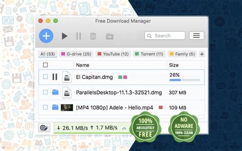 Since this app integrates with your browser, it can automatically detect when a downloadable file is present on a web page and inserts a download button onto the page. Free Download Manager - Download