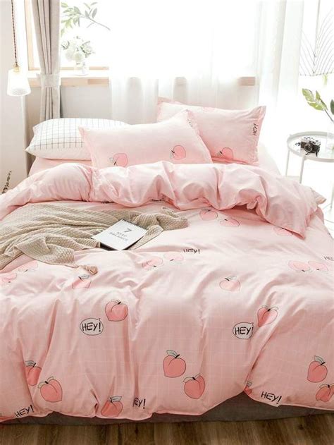 Peach & Plaid Print Sheet Set | Peach bedding, Bed, Duvet ...