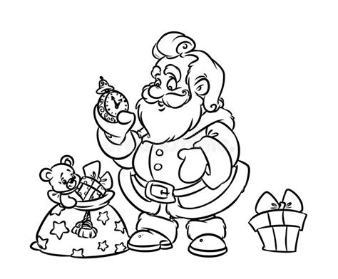 Christmas Santa Claus Gift Bag Coloring Page Stock ...