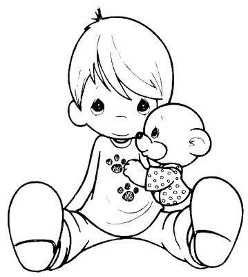 Printable teddy bear coloring pages for kids. Boy & bear | Precious moments coloring pages, Angel ...