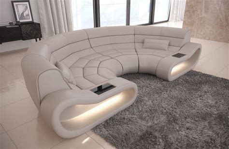 Sofa rund ausgefallen beige braun weiss in 26441 jever for 290 00 for sale shpock. Big Sofa Concept in Leder mit Ottomane und LED Beleuchtung