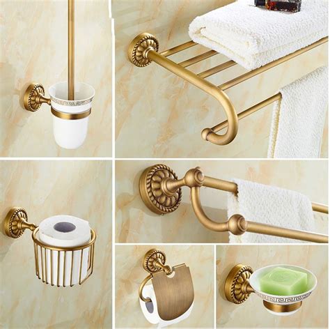 Perfect for your antique bath tub! Antique Brass Carved Bathroom Accessories Set Brushed ...