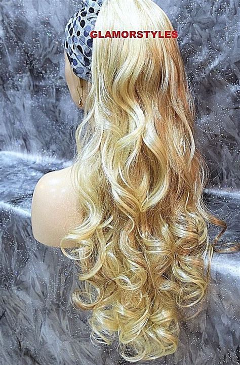 100% remy human hair extensions. Layered Curly Bleach Blonde Butterscotch Mix Ponytail Hair ...