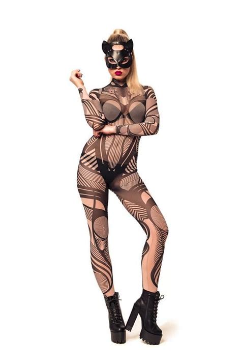 Great for halloween costume, cat woman cosplay, comic cons, parties, etc. HYPNOTIC STYLE Full Body Catsuit, Black Catsuit, Mesh ...