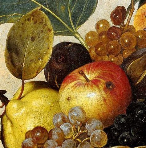 The image is in the public domain, and tagged still lifes and fruit. Caravaggio "Basket of Fruit" c.1597 (detail) in 2020 ...