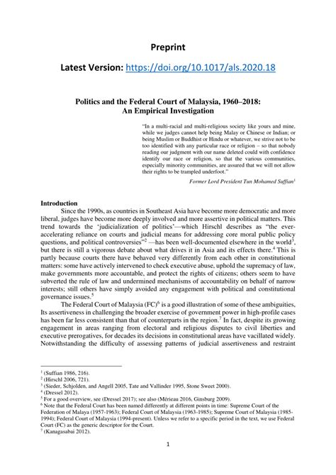 In a pivotal judgement, malaysia's federal court has ruled that the native customary rights (ncr) of the indigenous dayak people apply only to a limited area of farmland and not to the forest areas around their traditional longhouses. (PDF) Politics and the Federal Court of Malaysia, 1960 ...