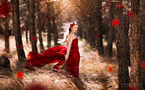 Maybe you would like to learn more about one of these? Wallpaper : forest, model, portrait, flowers, nature, red ...