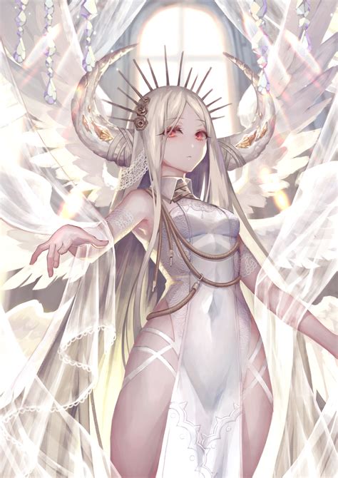 If you have one of your own you'd like to share, send it to us and we'll be happy to include it on our website. Wallpaper : angel, horns, anime girls, white hair, long hair, looking at viewer, red eyes ...