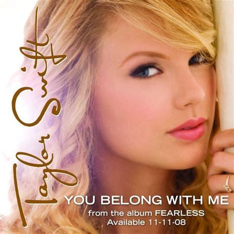 Black tee shirt with rolled sleeves, exposed seams, photo of taylor swift printed on front and taylor swift printed on back. You Belong With Me Official Single Cover - Fearless ...