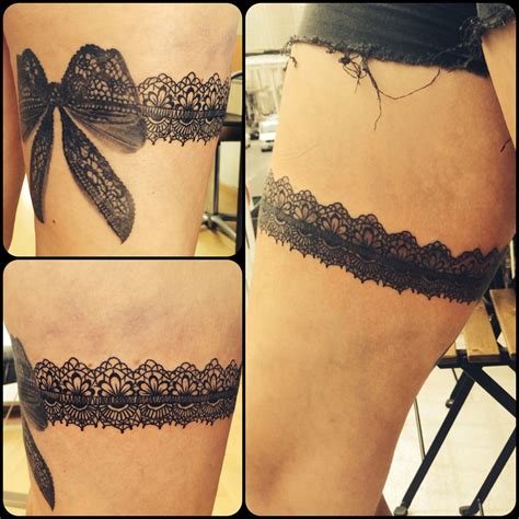 Thigh is a perfect place to get inked with a gun tattoo design for girls. www.rusinotattoo.com | Thigh tattoos women, Lace garter ...