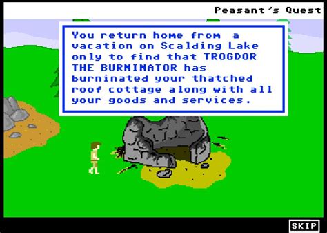 Go e, e, e, e, n to return to the inn and type open door to get inside. Peasant's Quest Download (2004 Adventure Game)