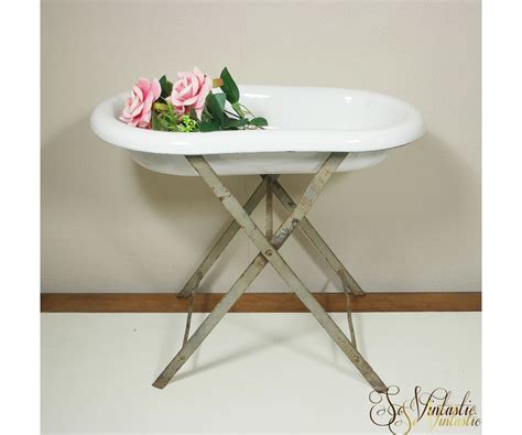 Wedding decor, porcelain enamel baby bath, wedding gift, stand, hungary, laundry basin, vintage farmhouse sink, wash stand, farmhouse sink. Antique Enamel Baby Bathtub on stand, Large doll bath ...