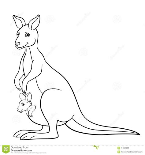 100% free coloring page of a baby kangaroo. Coloring Pages. Mother Kangaroo With Her Little Baby ...