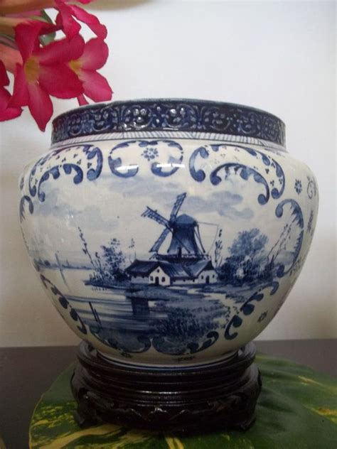 Dutch windmills at kinderdijk in netherlands. 1800's Royal Bonn Large Old Delft Jardiniere Planter ...