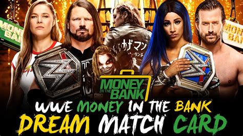 It's time for the 2021 edition of wwe's money in the bank, where roman reigns will face edge for the universal championship and rhea ripley defends the raw women's championship against charlotte flair. WWE MONEY IN THE BANK 2021 | DREAM MATCH CARD - YouTube