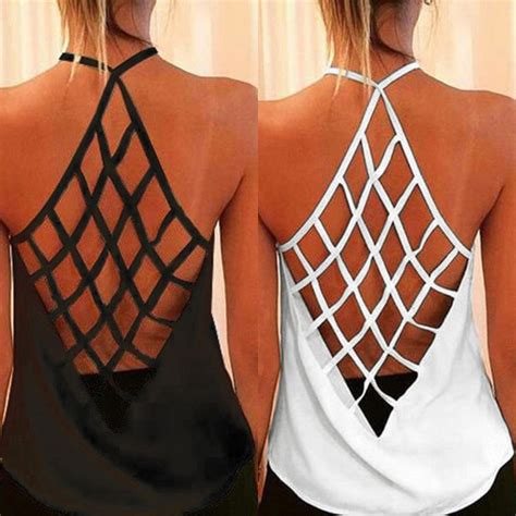 Spice up your looks with elegant backless shirt tops available at alibaba.com. £3.25 GBP - Summer Women Tank Tops Backless Casual Mesh Hollow Back T-Shirt Tee L White #e ...