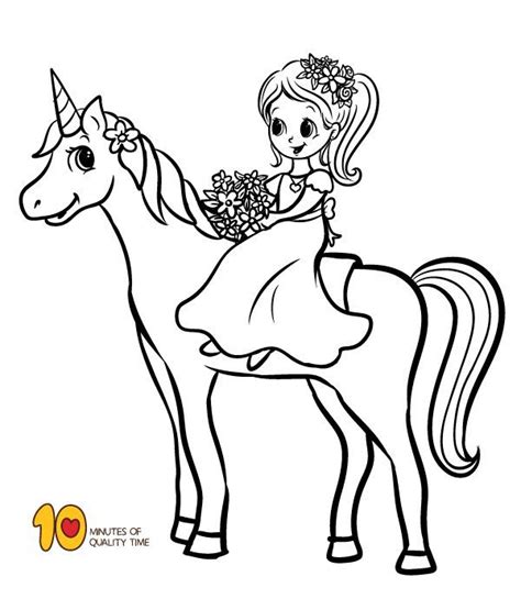 Make your world more colorful! Coloring Page - Girl riding a Unicorn | Bunny coloring ...