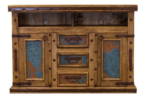 Western rocker with distressed turquoise wood frame has a brown leather seat and crocodile embossed turquoise leather yoke on the back. Dallas Designer Furniture | Turquoise Copper Panel Rustic ...