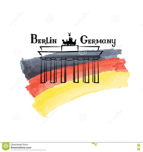 Travel Germany Label Berlin Famous Building Brandenburg Gates Ge Stock ...