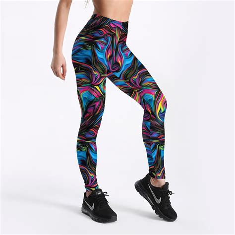 ➨ on le porte facilement à toute occasion : psychédélique coloré imprimé Leggings femmes été taille ...