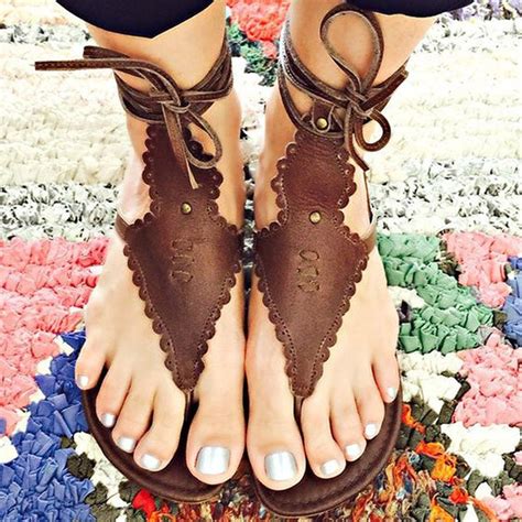 Shoespie Brown Lace Up Gladiator Flat Sandals | Flat gladiator sandals ...