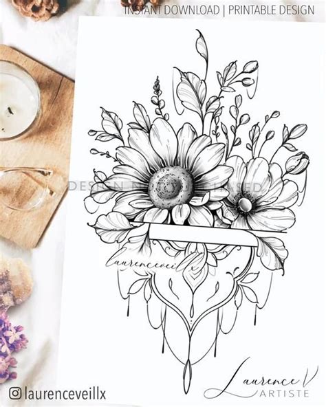 Check out our printable stencils selection for the very best in unique or custom, handmade pieces from our clip art & image files shops. Instant download Tattoo Design | Sunflower and mandala ...