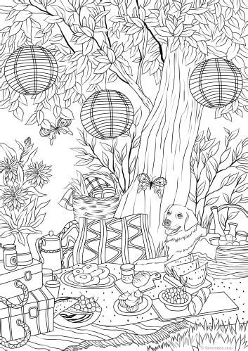 Summer day picnic coloring page. Perfect Day - Favoreads Coloring Club