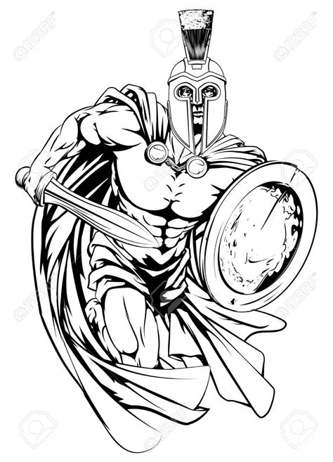 Running spartan, roman or trojan gladiator ancient greek warrior with spear corinthian helmet and shield vector illustration. An illustration of a warrior character or sports mascot in ...