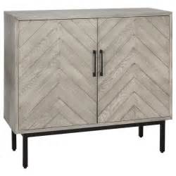 Minimalistic hardware finishes the look for added intrigue. Chevron Patterned Two Door Wood Cabinet