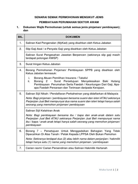 Senarai borang cagaran mengikut jenis pembiayaan adalah seperti di lampiran b2. MOshims: Lppsa Borang