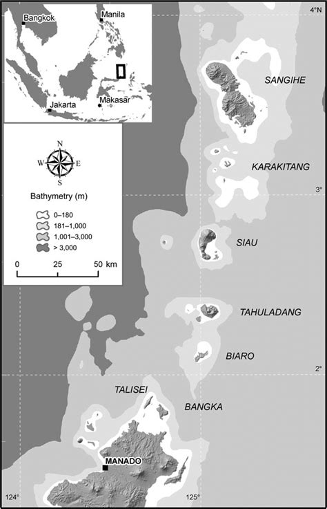 Arc, the ring of volcanic islands resulting from. The locations of Sangihe and Siau Islands within the ...