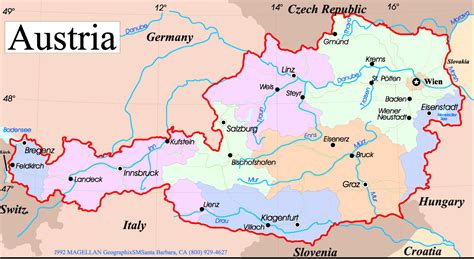 Detailed map of austria and neighboring countries. Austria Map and Austria Satellite Images